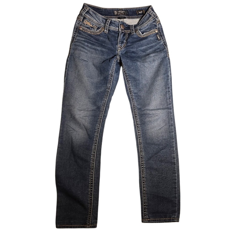 Silver Jeans Co Suki Mid Pencil Skinny Joga Jeans 27X31 M Wash Faded Wiskered
